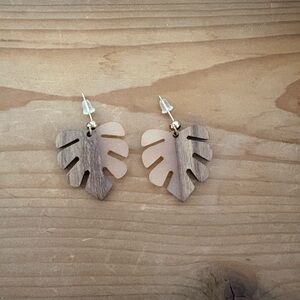 Wood and Acrylic Monstera Leaf Earrings